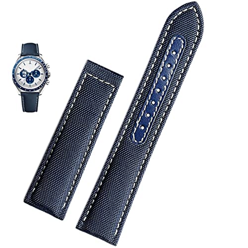 BANDKIT Uhrenarmband aus Segeltuch für Omega Seamaster 300 Speedmaster AT150, 19 mm, 20 mm, Herren-Zubehör, Blau / Schwarz, 19 mm, Achat