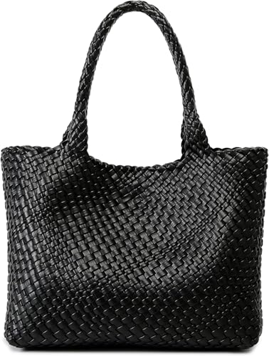 Damen 1135 gewebte Tragetasche, Schultertasche, HOBO-Tasche, Schwarz