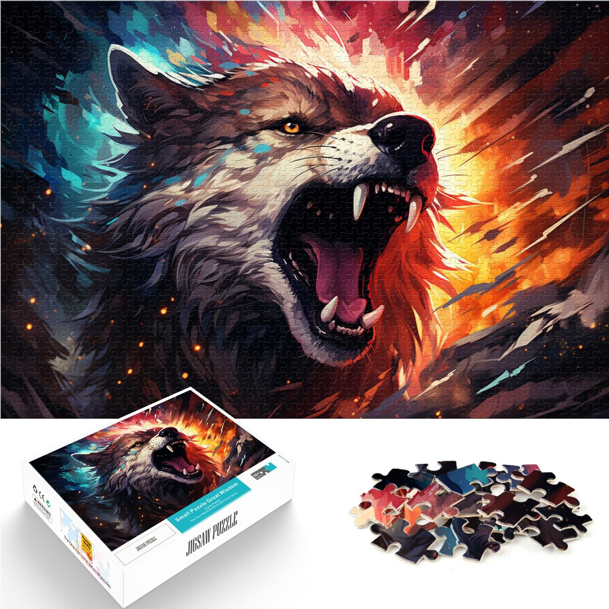 Puzzle, bunt, Psychedelischer böser Wolf, 1000 Teile, für Erwachsene, Geschenke, Holzpuzzle, anspruchsvoll, Aber unterhaltsam und humorvoll, 1000 Teile (50 x 75 cm)