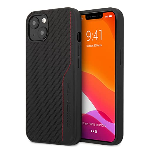 AMG CG Mobile Amhcp13Mdebk Hartschalen-Schutzhülle mit PU-Carbon-Effekt Leder und roten Nähten, Hot Stamped Logo für iPhone 13 6,1 Zoll (15,5 cm), Schwarz