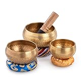 Klangschalen 3 Stück mit Klöppel und Kissen - Meditation Singing Bowl Set 8 bis 11 cm Durchmesser