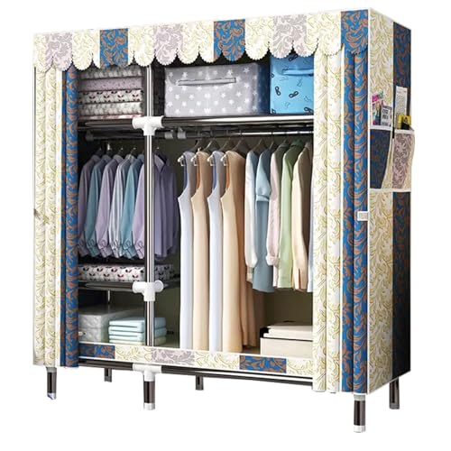 ZHANGshouf Kleiderschrank, Canvas-Garderobe für Schlafzimmer, Kleiderschrank-Aufbewahrungsorganizer mit Kleiderstange, Regalen, Stoffbezug,A-130x45x170CM