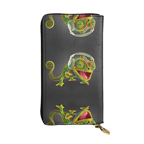 DMORJ Chameleon Listen Music lange Clutch aus Leder, 19 x 10 cm, bequem, leicht, wasserdicht, langlebig, schönes Geschenk, Schwarz, Einheitsgröße, Schwarz , Einheitsgröße