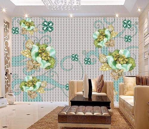 Grüner Schmuck Blume 3D Tapete Poster Restaurant Schlafzimmer Wohnzimmer Sofa TV Dekorative Wand-150cm×105cm