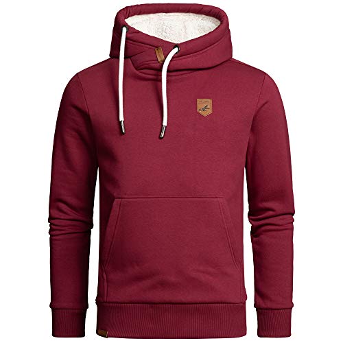 Amaci&Sons Herren Basic Kapuzenpullover Sweatjacke Pullover Plüsch Hoodie Sweatshirt 4054 Bordeaux L