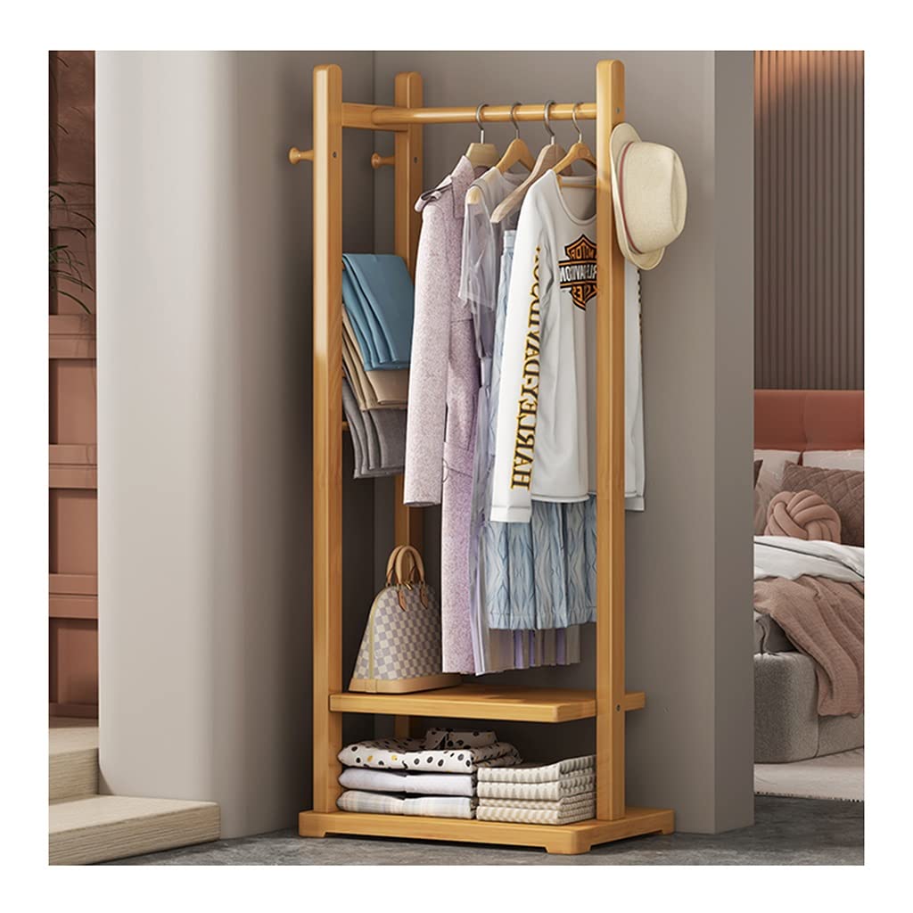 IMYOGI Freistehende Garderobe Eckgarderobe Ständer Bambus Freistehende Kleiderstange Kleiderständer Platzsparend Ideal (Farbe: Braun, Größe: 58 * 35 * 153 cm) (Khaki 58 * 35 * 153 cm)