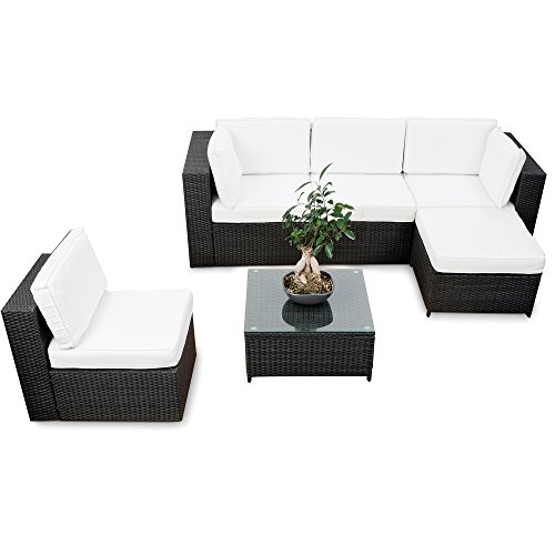 XINRO® erweiterbares 18tlg. XXL Lounge Set Polyrattan - schwarz - Gartenmöbel Sitzgruppe Garnitur Lounge Möbel Set aus Polyrattan - inkl. Lounge Sessel + Ecke + Hocker + Tisch + Kissen