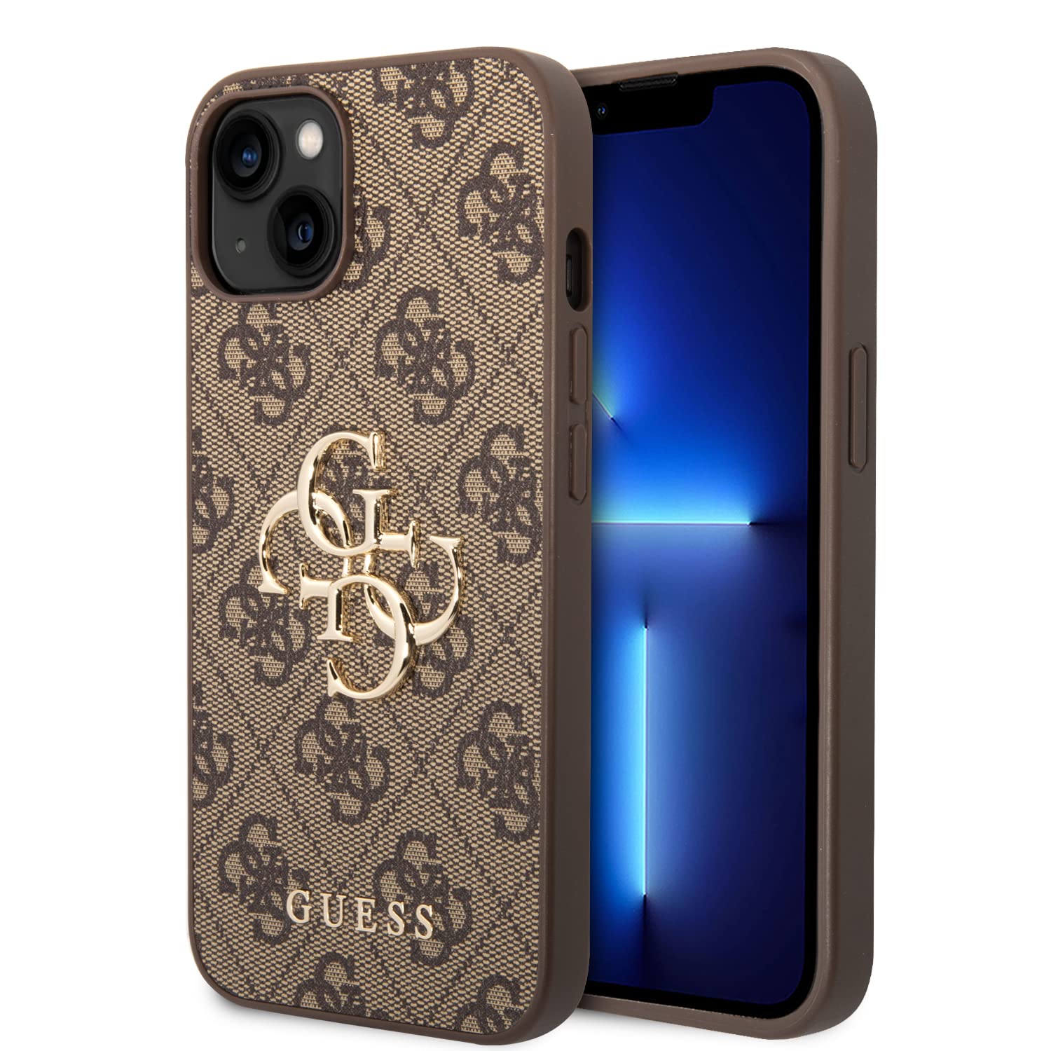 Guess GUHCP15S4GMGBR Hülle für iPhone 15 6.1" braun hardcase 4G Big Metal Logo