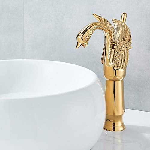 Wasserhahn Bad - Waschtischarmaturen Retro Golden Einhebel Badarmatur, Kaltes Und Heißes Wasser Vorhanden, Kreative Messing Einloch Waschbecken Wasserhahn, Keramikkartusche, Korrosionsschutz