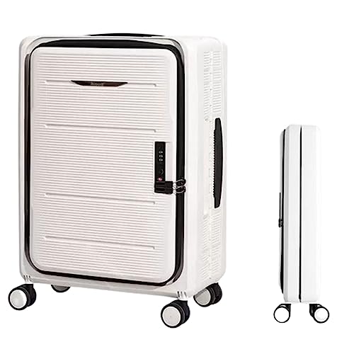 KJZQXYX Faltbarer Koffer, geräuschlose Kombinationsbox mit Frontöffnung, Rollkoffer, Verstellbarer Trolley mit drei Geschwindigkeiten (white 24 in)