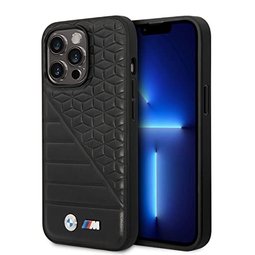 CG MOBILE BMW iPhone 14 Pro Hülle in Schwarz Bi-Pattern PU Leder M Kollektion Glatte Schutzhülle mit Einfach Snap-on Stoßdämpfung & Signature Logo