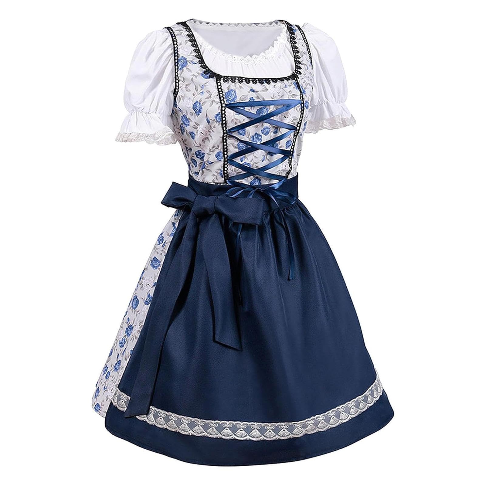 Lambo Damen Dirndl fürs Oktoberfest - Bier Bayrisches Kleid Deutsches Dirndl,Traditionelles, kurzärmeliges, dehnbares Bayerisches Biermädchen-Kleid für das Oktoberfest