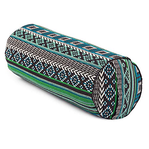 Bodhi Yoga Bolster Ø 23 cm | Ethno Collection | Runde Yogarolle aus 100% Baumwolle | Dinkelfüllung aus Bio-Dinkelspelzen | Yogakissen für Pilates & Yin Yoga | Yogabolster aus Jacquard-Webstoff