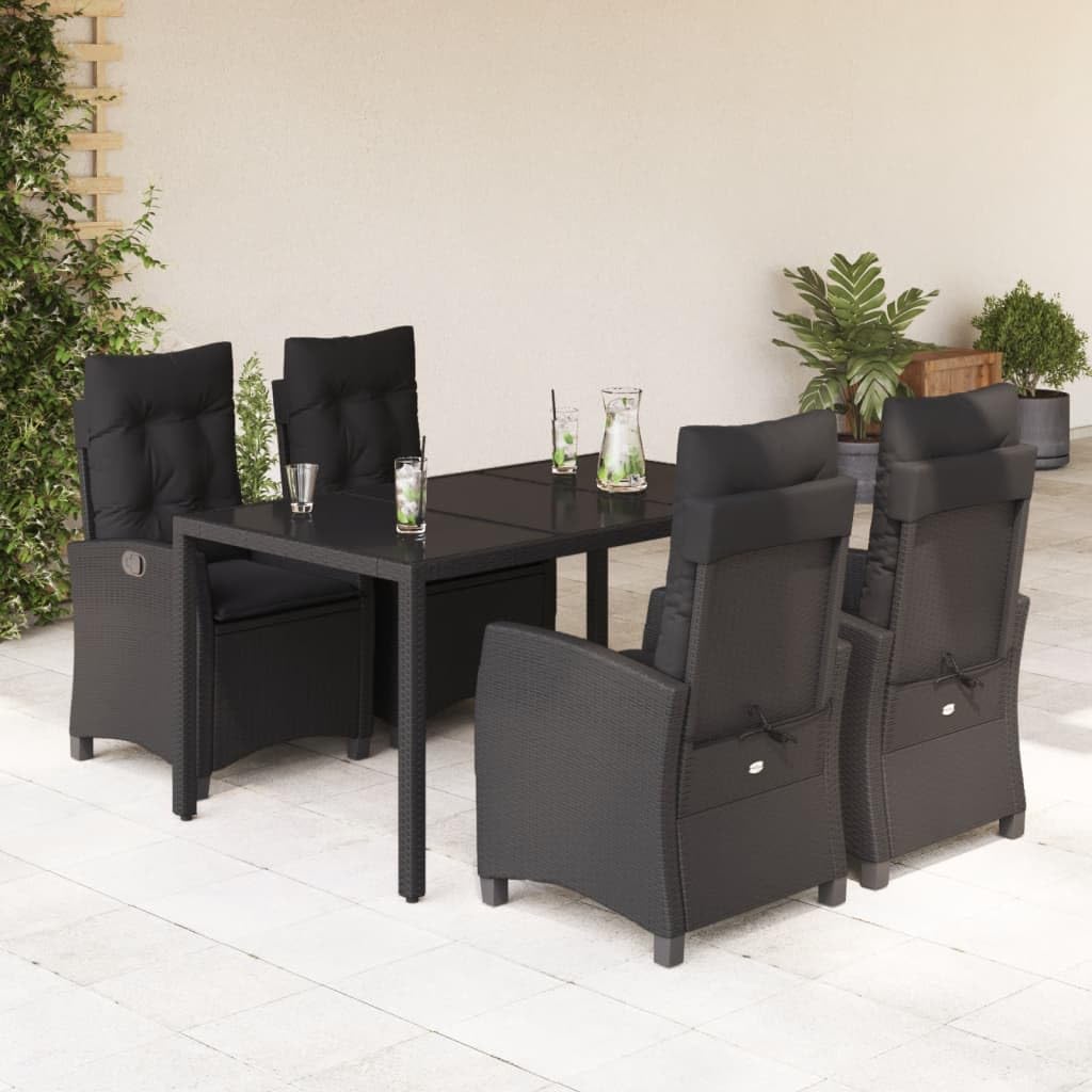 Juroupi 5-tlg. Garten-Essgruppe mit Kissen Outdoor MöBel Gartenlounge Outdoor Lounge MöBel Outdoor Garten Essgruppe Schwarz Poly Rattan - 3212638