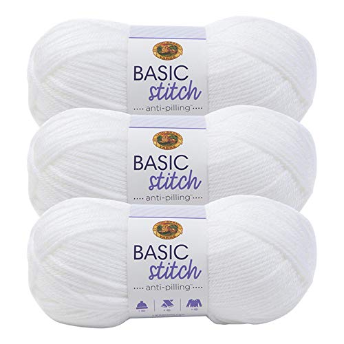 Lion Brand Yarn 202-100 Basic Stitch Anti-Pilling Garn, Weiß, 3 Stück