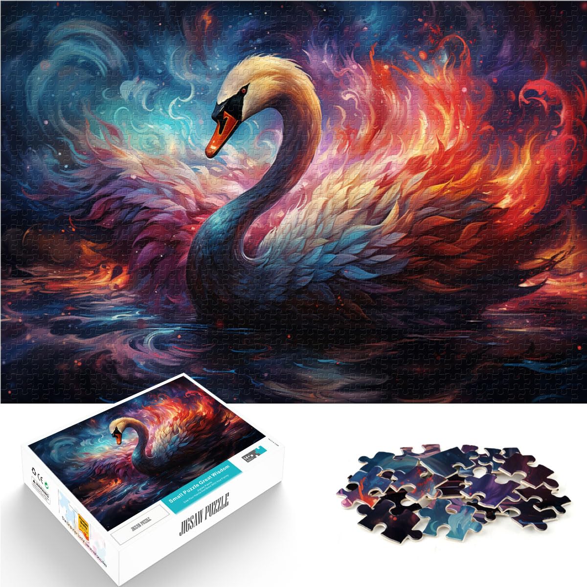 Puzzle-Spiele, Fantasie-Farbiger Schwan, Puzzles aus Holz, 1000 Teile, jedes Teil ist einzigartig – anspruchsvolles, unterhaltsames Spiel für die ganze Familie, 1000 Teile (50 x 75 cm)