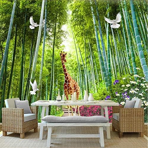 XLMING Weiße Giraffe-Taube-Bambus-Wald-Landschaft 3D Tapeten Home Esszimmer Sofa Schlafzimmer Wohnzimmer TV Hintergrund-300cm×210cm