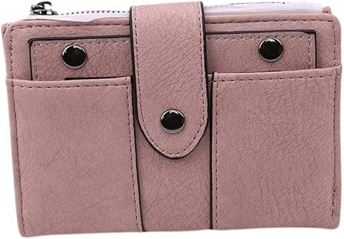 VSULZVNU Kartenetuis für Damen, einfache Retro-Nieten, kurze Geldbörse, Münzbörse, Kartenhalter, Handtasche für Geldbörse, kleine Geldbörse, Damen (Farbe: Pink)