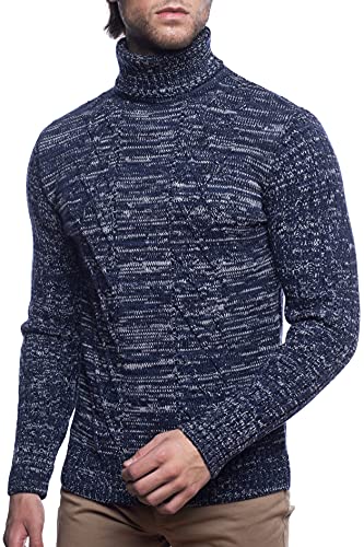 Karl´s People Herren Strick-Pullover mit Rollkragen • Männer Winter Rollkragen-Pullover • Warmer Herren Rolli stylischer Herren Strick-Pulli • Angenehmer Männer Pulli Grobstrick 7489 Navy XXL