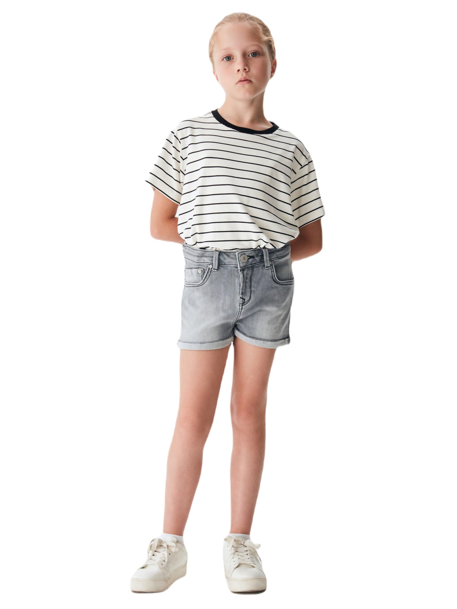 LTB Jeans Shorts für Mädchen Judie G Bermudas Slim Mittlere Taille mit Reißverschluss in Grau aus Baumwollmischung - Größe 170CM