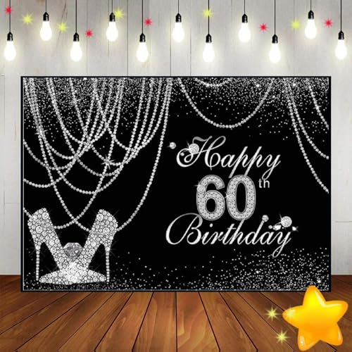 Alles Gute zum 60. Geburtstag Party Männer Sechzig Fotografie Hintergrund Marineblau Gold Ballon Glitzer Diamanten 60. Banner Dekor 350x230cm