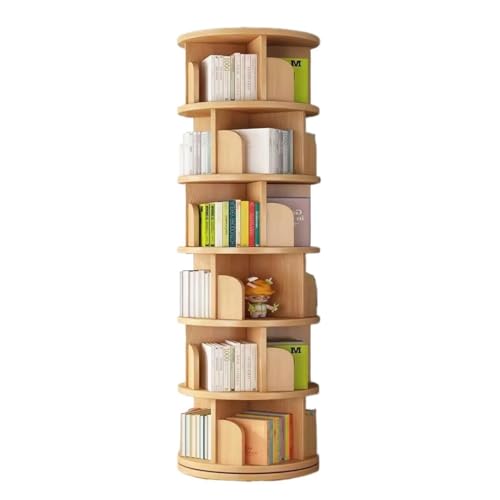 GNBOW Drehbares Bücherregal mit 6 Ebenen, 360°-Display, rundes Bücherregal aus Holz, Eckbücherregal for kleine Räume for Schlafzimmer, Wohnzimmer(Natural)