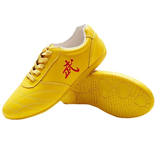 ZEDDG Kampfkunst Schuhe Leder Bequeme Sportschuhe Für Kinder Erwachsene Boxen Taekwondo Kung Fu Tai Chi Boxsport-Sportschuhe,Yellow-40