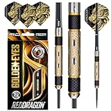 Red Dragon Golden Eye: 22g - 85% Tungsten Darts (Steel Dartpfeile) mit Flights, Schäfte, Brieftasche & RED DRAGON Checkout Card