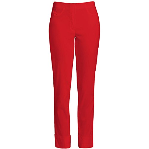 Robell Style BELLA09 – Bequeme, stretchige 7/8 Damenhose, Gerade geschnittenes Bein mit Aufschlag und Gesässtaschen Farbe Rot Größe 48