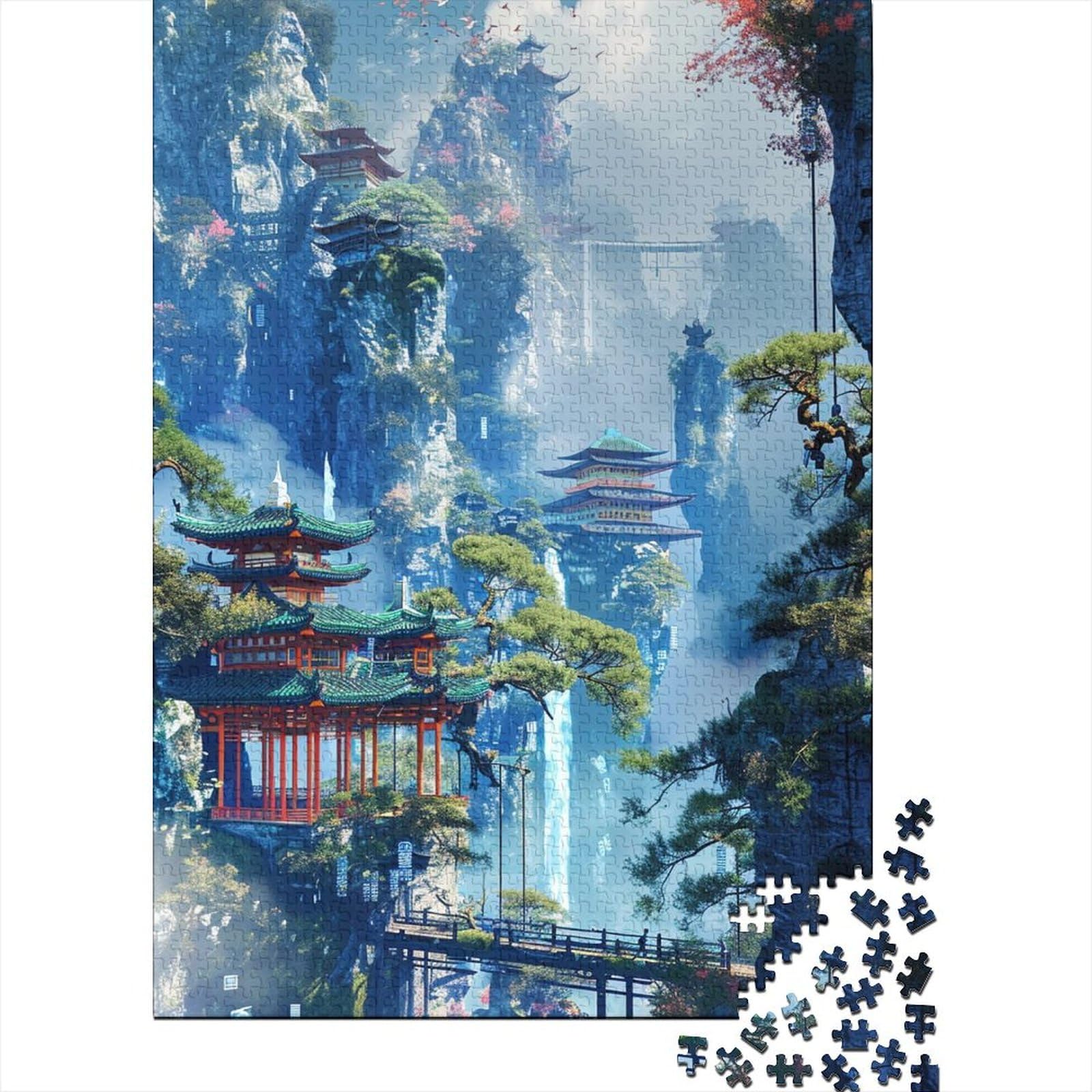 Japanischer Tempelturm, Holzpuzzle für Erwachsene, Puzzlespielzeug, Kunstpuzzle für Erwachsene, 500 Teile, ganze Familie und die (Größe 52x38cm)