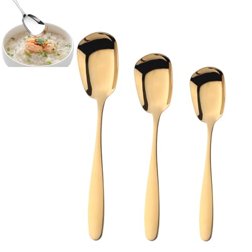 Arithmeticn Square Head Stainless Steel Spoons, Square Head Stainless Steel Serving Spoons, Soup Spoons, Rice Spoons, Ice Cream Spoons, Square Head Spoons (Gold)