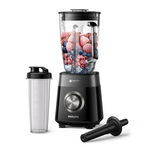 Philips Standmixer der Serie 5000, 1200 W ProBlend Plus-Motor, Zubereitung von Smoothies aus gefrorenen Früchten, 2-Liter-Fassungsvermögen, Abnehmbare Klingen, Nutri-U-App, Schwarz (HR3031/00)