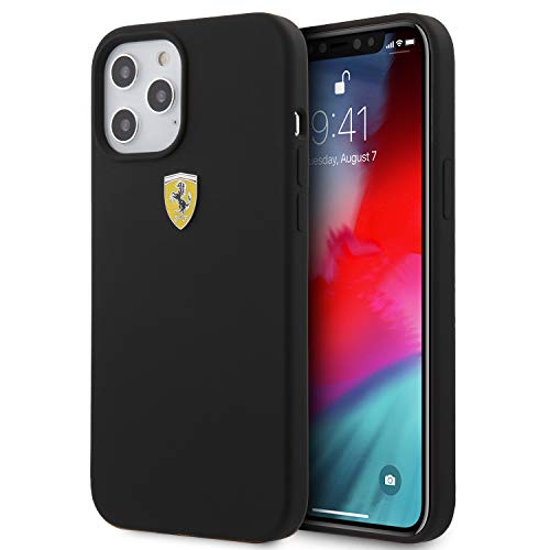 Ferrari Silikon-Hartschale für iPhone 12 Pro Max, mit weicher Mikrofaser-Innenseite, Schwarz