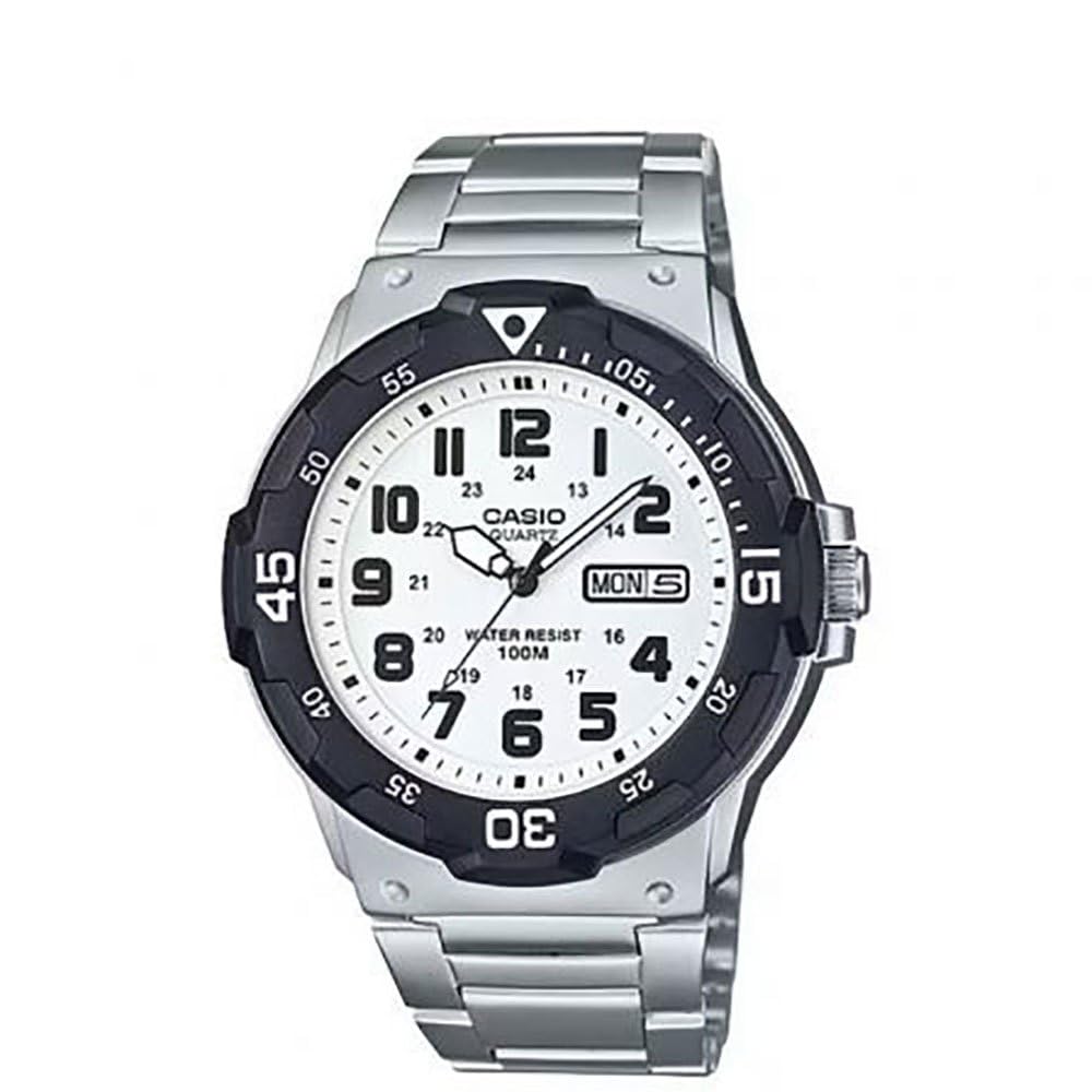 Casio Herren Analog Quarz Uhr mit Edelstahl Armband MRW-200HD-7BVEF, Silber, Weiß