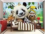 Niedliche Cartoon-Tiere Panda Schmetterling Und Frosch 3D Tapete Poster Restaurant Schlafzimmer Wohnzimmer Sofa TV Dekorative Wand-350cm×256cm