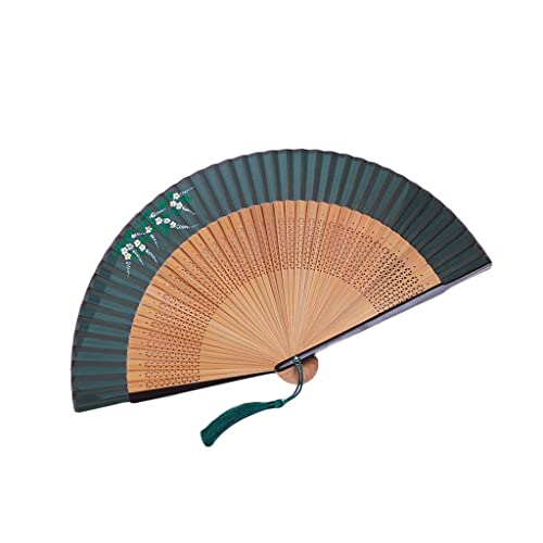 VSULZVNU Handfächer aus Bambusseide, faltbar, Malerei, Faltfächer, chinesisch/japanisch, charmant, elegant, Vintage-Retro-Stil, Geschenke (Farbe: Dunkelgrün) (Rosa)