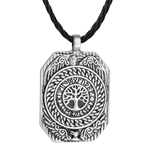 Belachick Charme Halskette Ketten Schmuck Herren Frauen Anhänger Necklace Geometrischer Rechteckiger Anhänger Mit Retro-Baum-Persönlichkeitshalskette S