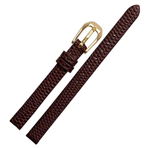 SCRUBY Echsendruck Cowide Lederwachband für Damen Ersatzwache weiß rote Ultra-dünner Gurt 6 8 10 12 14 16 mm kostenlose Lieferung(Brown gold buckle,12mm)