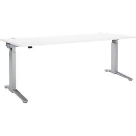 Schäfer Shop Genius Schreibtisch PLANOVA ERGOSTYLE, elektrisch höhenverstellbar, Rechteck, C-Fuß, B 2000 x T 800 x H 715-1182 mm, weiß/weißaluminium