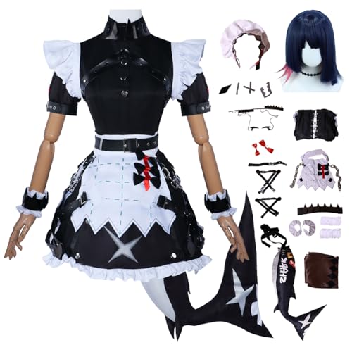 JGZGCG Zenless Zone Zero Ellen Cosplay Kostüm mit Perücke und Schwanz Zenless Zone Zero Cosplay Verkleidung Ellen Joe Uniform Halloween Karneval Party Bühnenauftritt Kostüm Erwachsene