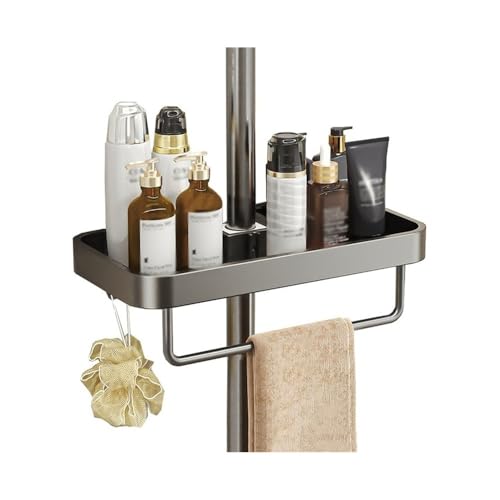 Huangj-0527 Badezimmerregal für Bad und Küche Duschregal, Badezimmer-Duschregal-Organizer mit Handtuchstange und 2 Haken, Verstellbarer Dusch-Hänge-Organizer aus Aluminium Duschablage(Grigio)