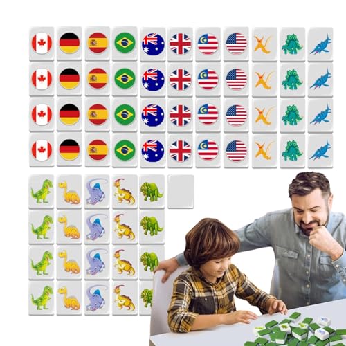 Opilroyn Reise Mahjong Sets, Block Puzzle Mahjong Set, Partyspiele Nationalflagge Bausteine, 64 Mahjong Fliesen Spiel Set für Spaß Familienspielabend