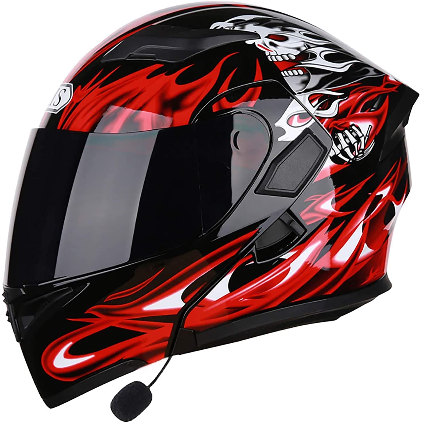 Bluetooth Klapphelme Motorradhelm,Modularer Integralhelme Motorradhelme Anti-Fog Doppelvisier Motorrad-Helm Roller-Helm Scooter-Helm Mofa-Helm,ECE Zertifiziert (Color : A, Größe : Large)