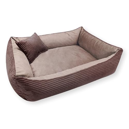 4L Textil Molly Kuscheliges Cord Hundebett Dunkelbraun mit Bezug Hundekorb mittelgroße Hunde Hundekissen Dunkelbraun Hundekörbchen Hundesofa (80x60 cm, Dunkelbraun)