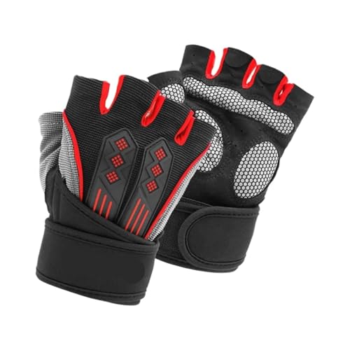 LYHYDMA Fitness-Handschuhe Stoßfeste Pad-Fahrradhandschuhe, Halbfinger-Sporthandschuhe for Herren und Damen, Sommer, Fahrrad-Fitnessstudio, Fitnesshandschuhe, Fahrradhandschuhe(Red,XL)