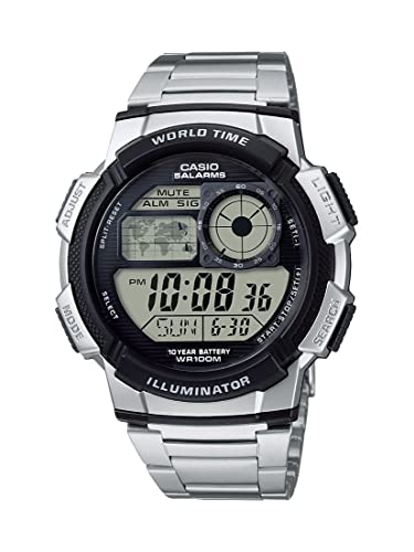 Casio Herren-Armbanduhr AE1000WD-1AV Silberharz Quarzuhr mit digitalem Zifferblatt, Schwarz, No Size, Kleid