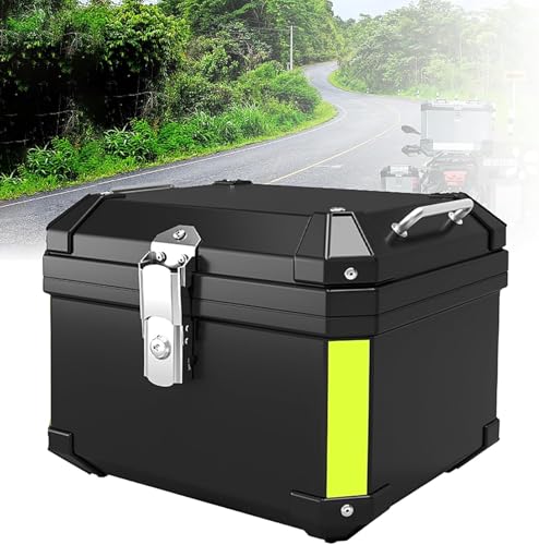 Motorrad-Heckbox, Hochleistungs-Aluminium-Universal-Motorrad-Heckbox-Kofferraum-Tour-Aufbewahrung mit Halterungsgrundplatte, wasserdichte Motorrad-Topbox mit Rückenkissen,Schwarz,57L