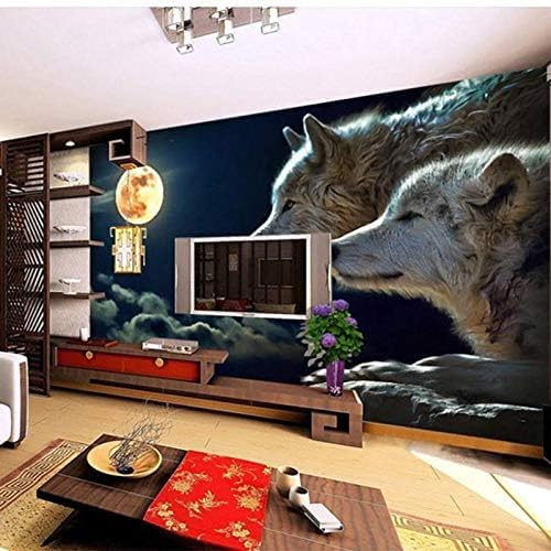 XLMING Wolf Moonlight Exterior 3D Tapeten Home Esszimmer Sofa Schlafzimmer Wohnzimmer TV Hintergrund-250cm×170cm