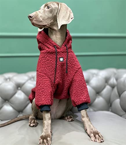 Hundemantel Aus Baumwoll-Fleece mit Mütze, Winterwarmer Dicker Fleece Hundeoverall, Hundejacke mit 2 Beinen für Kleine, Mittlere und Große Hunde (Farbe : Rot, Größe : M)