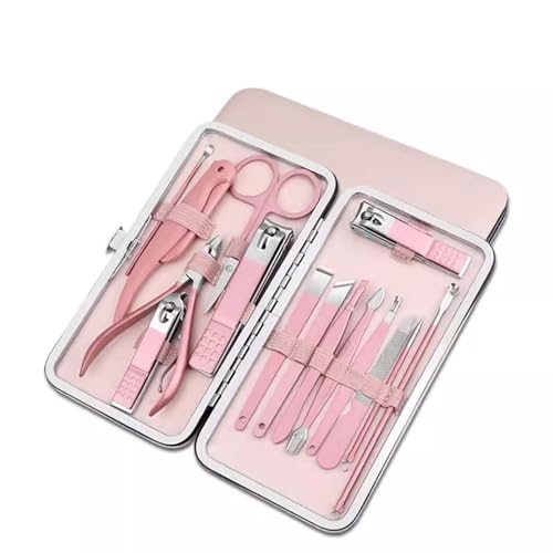 Maniküre Set Nagelknipser-Set for Männer und Frauen, Augenbrauen-Trimmer for den Haushalt, Spritzschutz, Pediküre-Messer, tragbarer Fußnagelknipser Profi Nagelknipser Set(Pink)